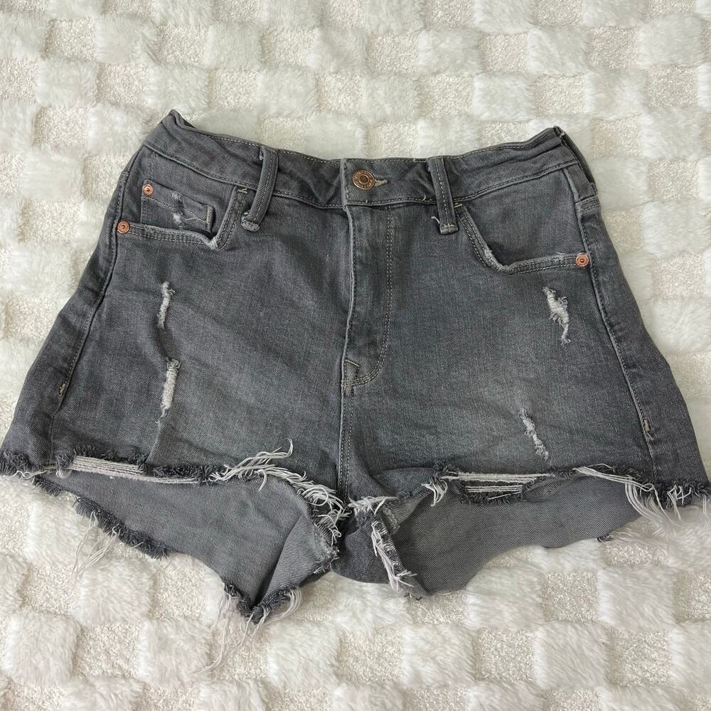 Mavi Jeans Gray Distressed Denim Shorts Womens Size 25 Raw Hem High Rise Stretch